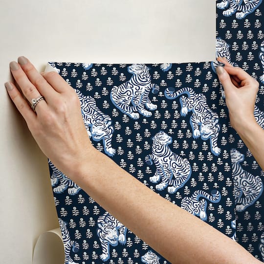 PrintFresh Tiger Queen Navy Peel & Stick Wallpaper